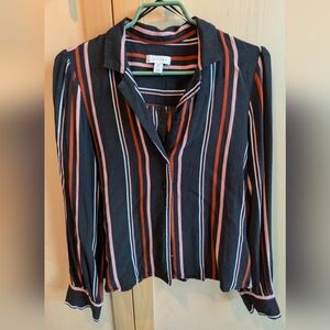 Topshop Black and Red Striped Blouse